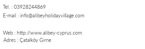 Alibey Holiday Village telefon numaralar, faks, e-mail, posta adresi ve iletiim bilgileri